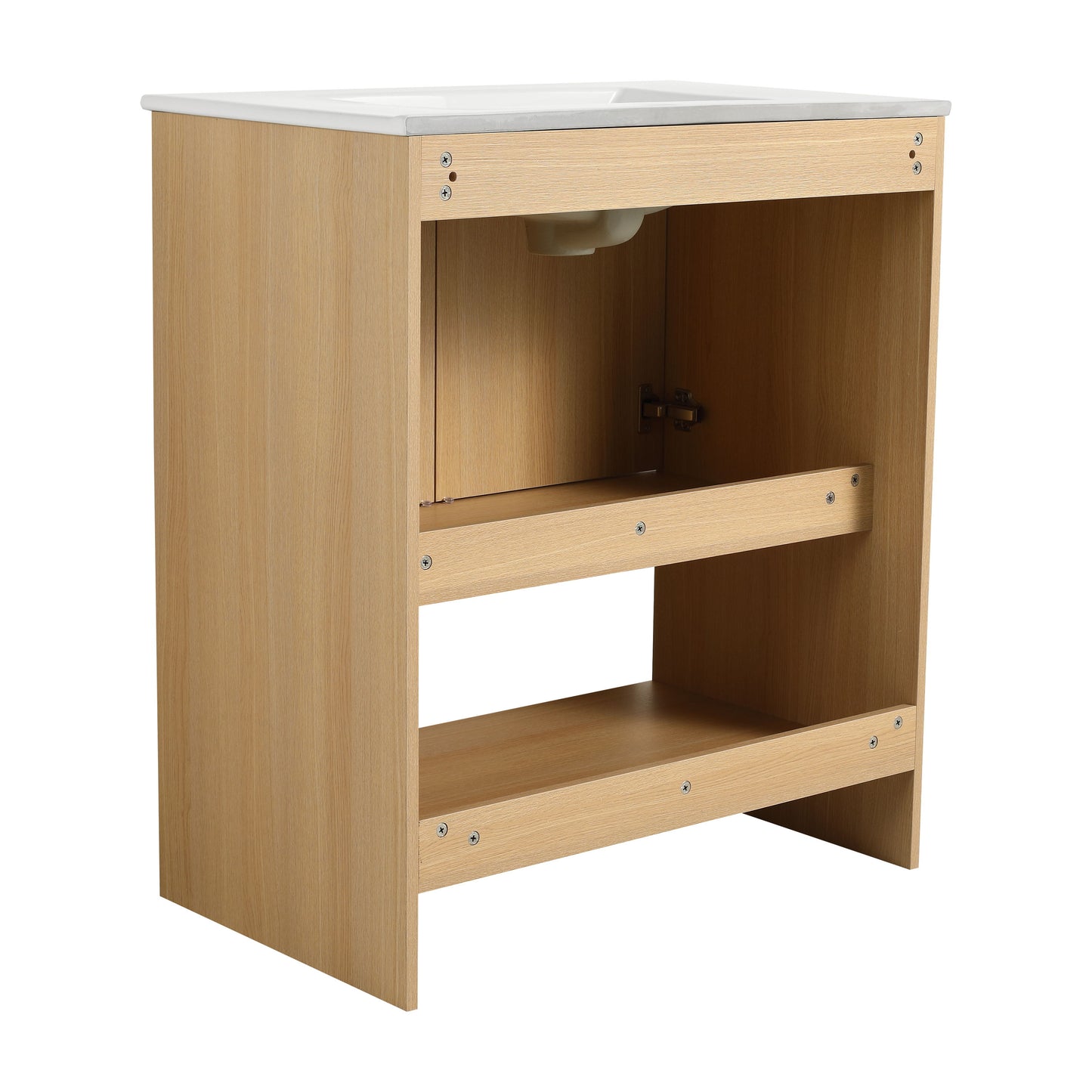 Modern 30" Bathroom Vanity With Ceramic Sink, Freestanding Cabinet, 2 Soft Closing Doors - Oak
