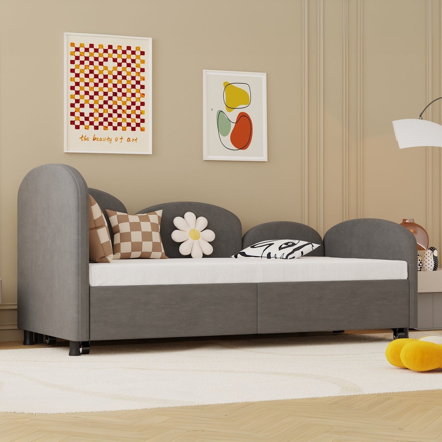 Modern Twin Size Upholstered Daybed With Additional Bed Frame - Dark Gray