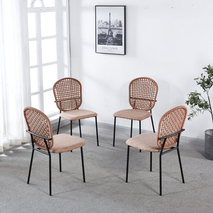 Sennit Chair, Dining Chair, Coffee Chair (Set of 4) - Black / Orange