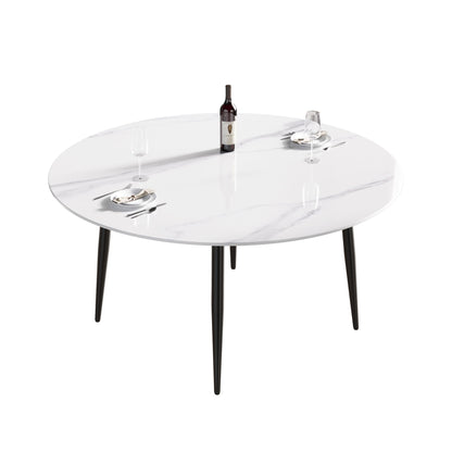 59.05" Modern Man-Made Stone Round Metal Dining Table-Position For 6 People - White / Black