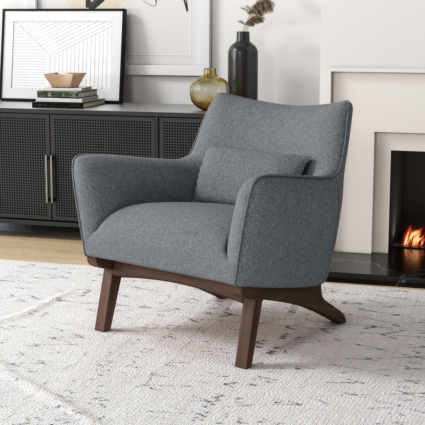 Brayden - Mid-Century Modern Side Linen Armchair - Gray / Wood