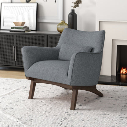 Brayden - Mid-Century Modern Side Linen Armchair - Gray / Wood
