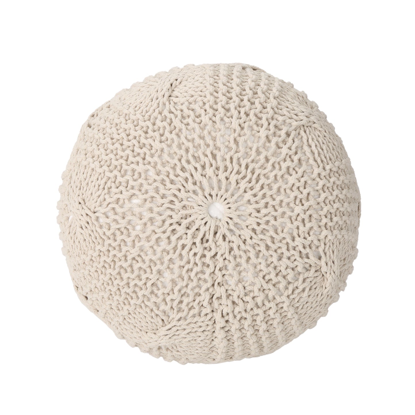 Bordeaux - Knitted Cotton Round Pouf Ottoman Floor Cushion - Beige