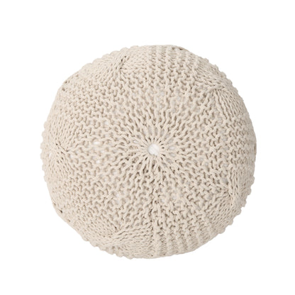 Bordeaux - Knitted Cotton Round Pouf Ottoman Floor Cushion - Beige