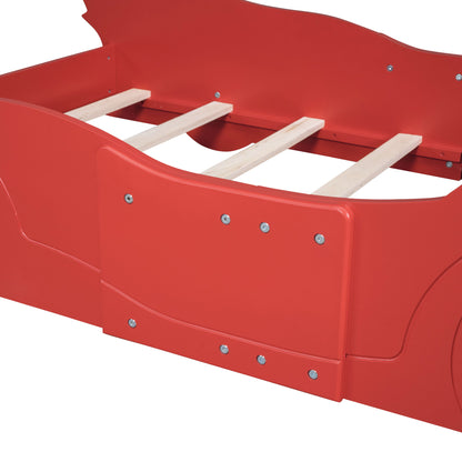 Twin Size Platform Bed Race Car Shaped With Wheels - Red