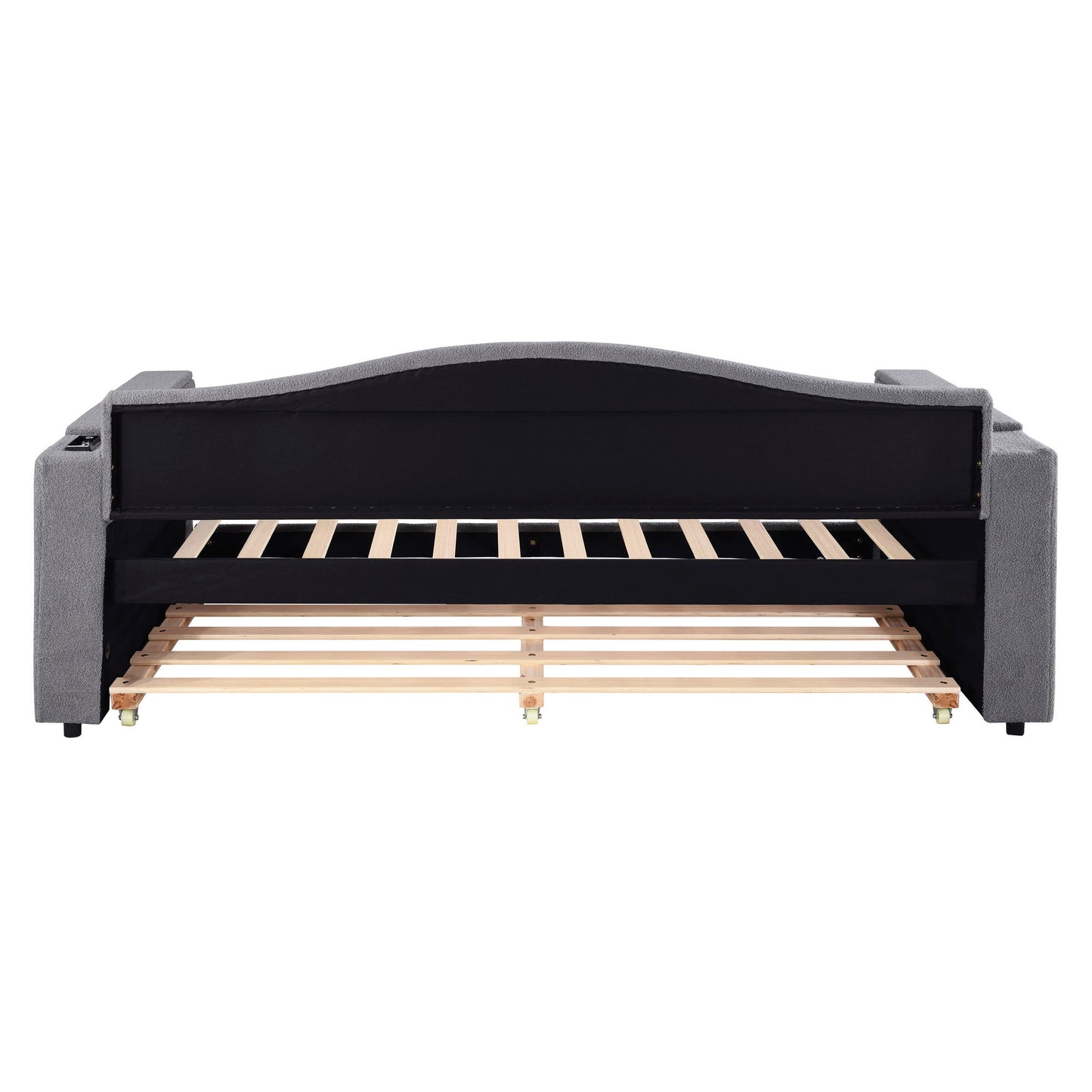 Twin Size Upholstered Daybed With Storage Armrests, Trundle And Latest Integrated Bluetooth Audio System - Gray
