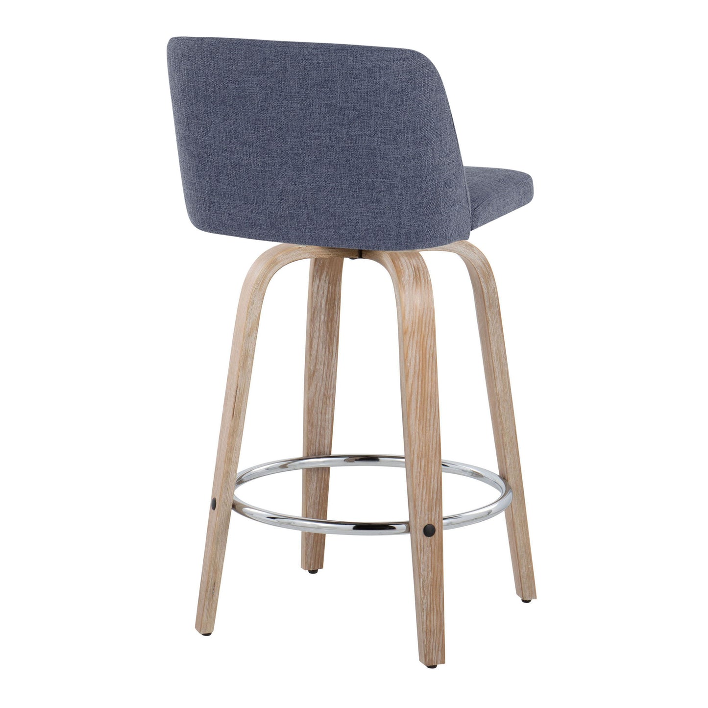 Toriano - Contemporary Fixed Height Counter Stool With Swivel With Round Footrest (Set of 2) - Whitewashed / Blue