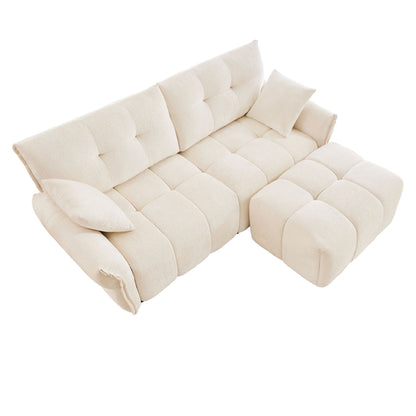 Modern Fabric 2 Seater Sofa With Ottoman Minimalist Design - White