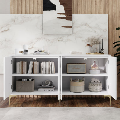 Creative Carved 4 Door Sideboard With Handleless Press To Open Design - White