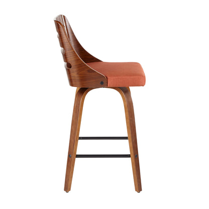 Trevi - Mid-Century Modern Counter Stool (Set of 2) - Walnut / Orange