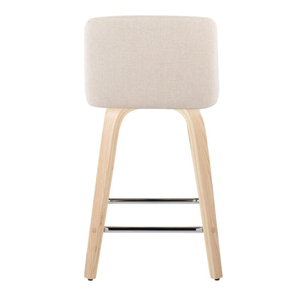 Toriano - Contemporary Fixed Height Counter Stool With Swivel And Square Footrest (Set of 2) - Natural / Cream
