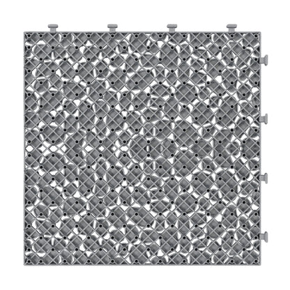 Interlocking Deck Tiles Plastic Waterproof Outdoor All Weather Anti-Slip Bathroom Shower Balcony Porch Strong Weight Capacity Upto 440 Lbs, Pebble Stone Pattern Pack Of 12 - Gray