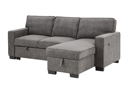 Estelle - Reversible Sleeper Sectional With Storage Chaise Drop-Down Table 2 Cup Holders And 2 USB Ports - Dark Gray