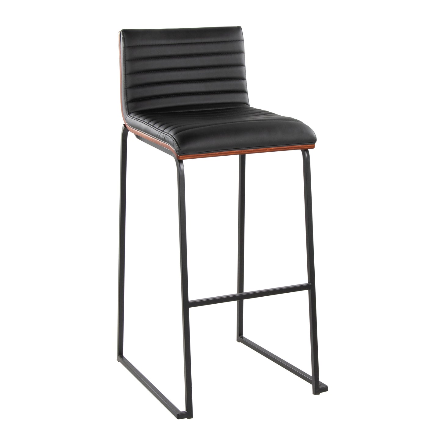 Mason Mara - Contemporary Fixed Height Barstool (Set of 2) - Black / Walnut / Black