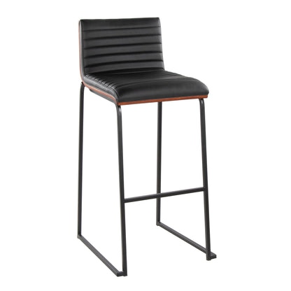 Mason Mara - Contemporary Fixed Height Barstool (Set of 2) - Black / Walnut / Black