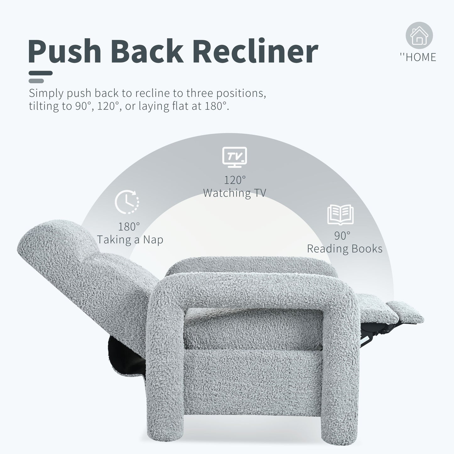 Push Back Recliner Armchair Upholstered Single Sofa With Adjustable Backrest For Living Room - Light Gray