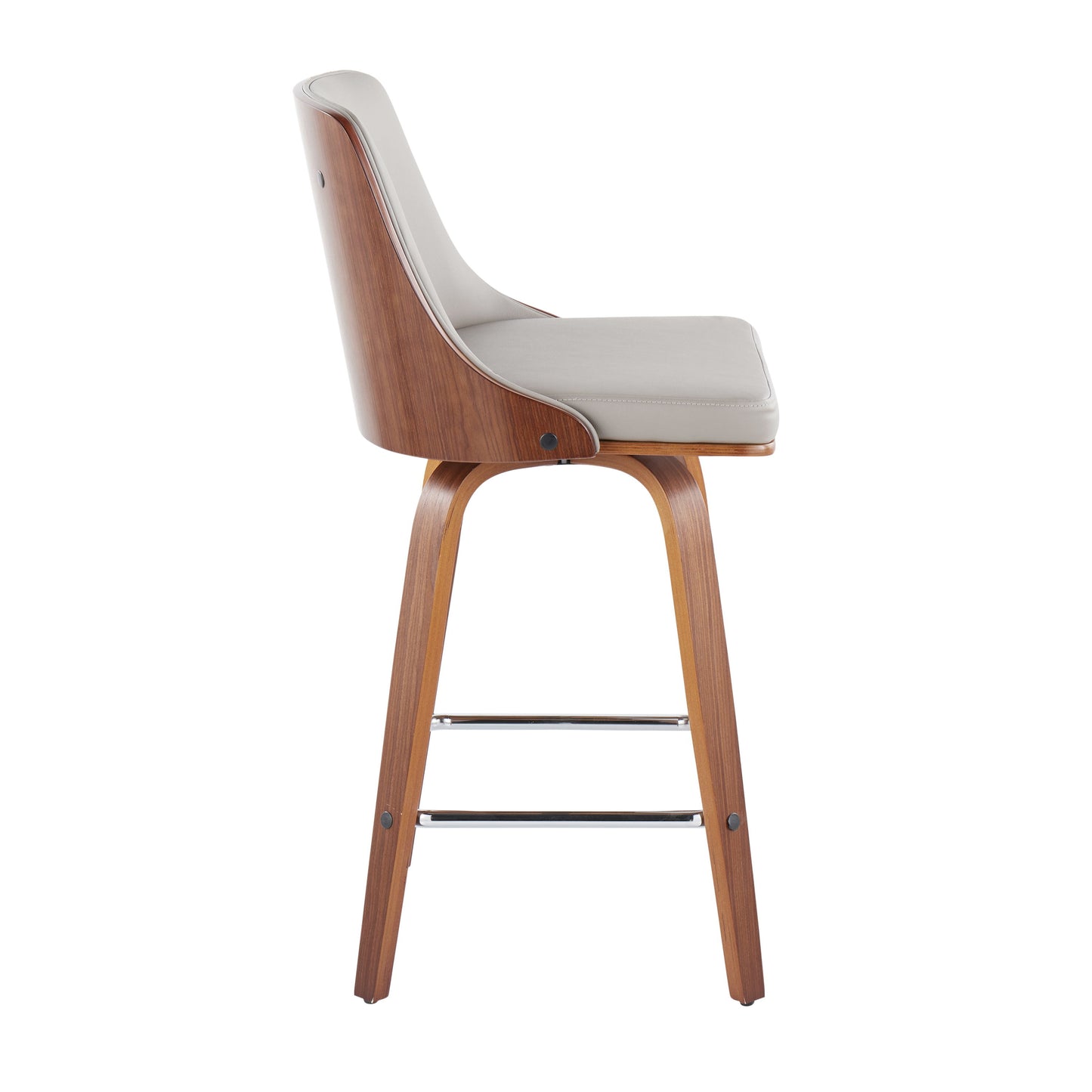 Gianna - Mid-Century Modern Fixed Height Counter Stool With Swivel With Square Footrest (Set of 2) - Walnut / Light Gray