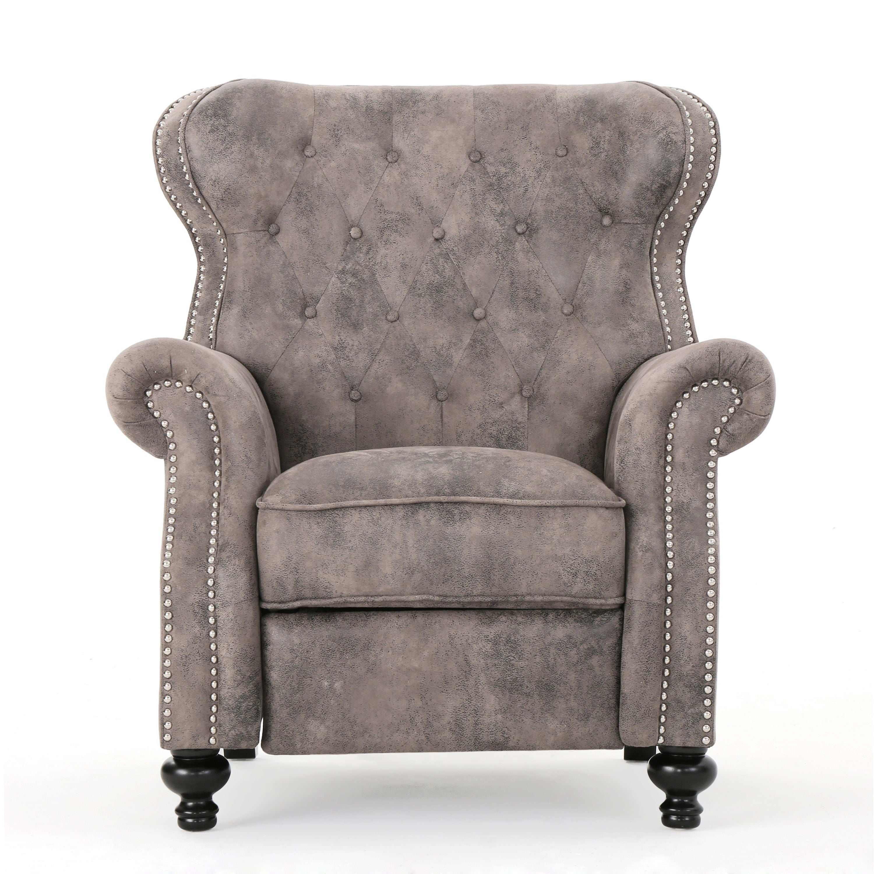 Accented Push Back Recliner Chair With Rolled Arms, Cocooning Comfort - Brown Gray