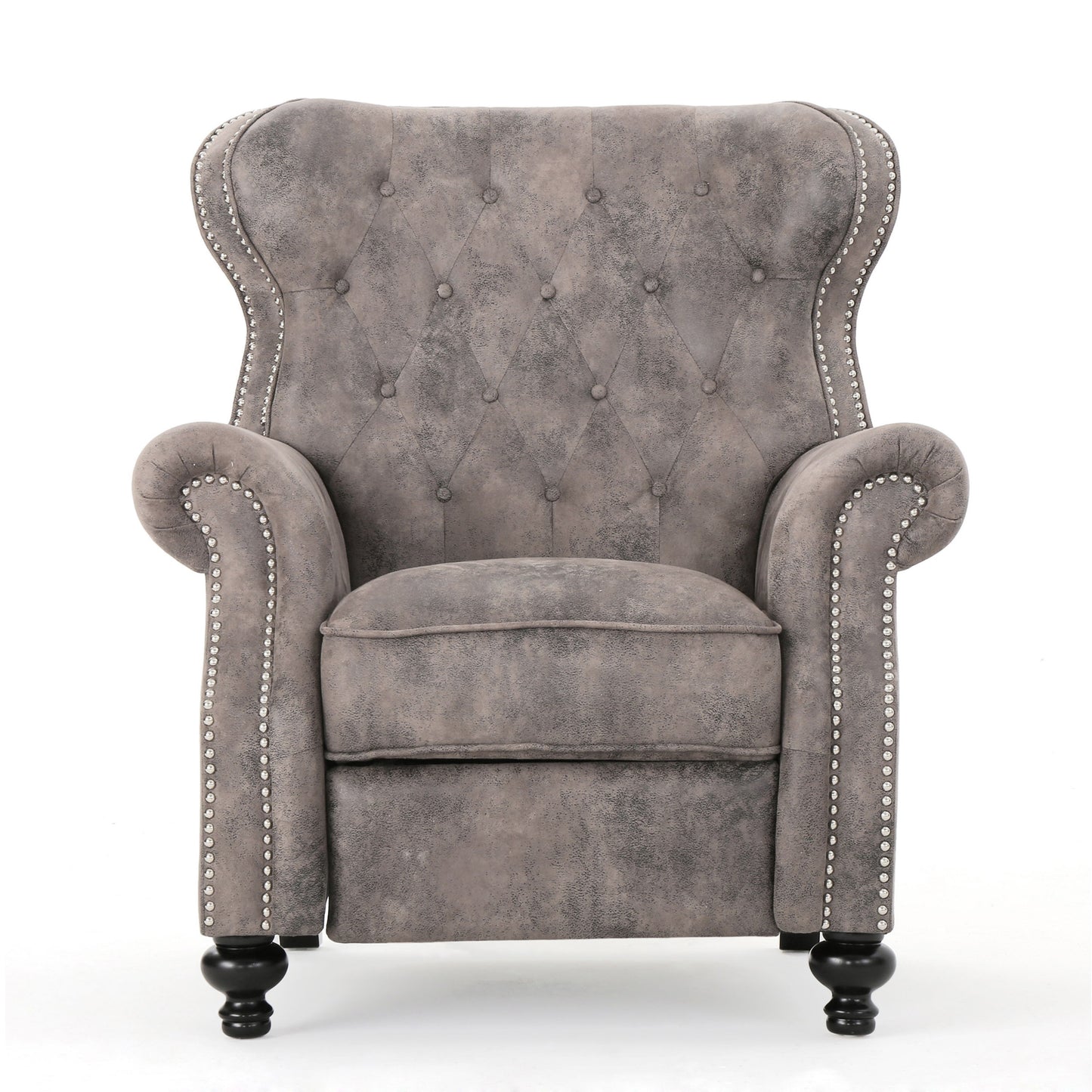 Accented Push Back Recliner Chair With Rolled Arms, Cocooning Comfort - Brown Gray