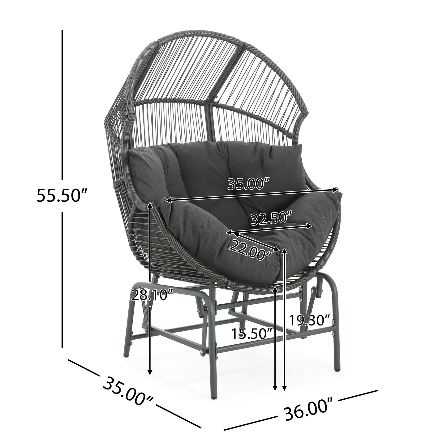 Palos - Outdoor Wicker Glider Chair - Dark Gray