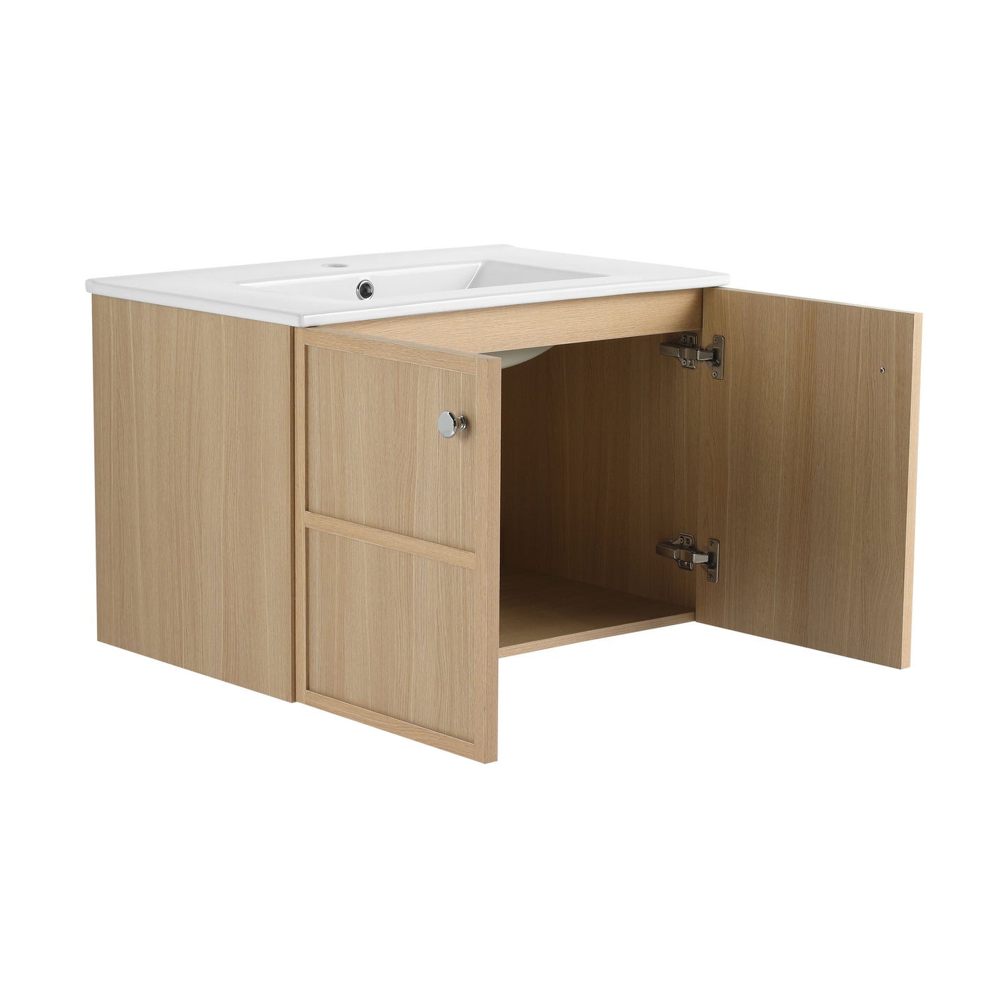 Modern Wall Mounted 30" Bathroom Vanity With Ceramic Sink And Soft Closing Doors - Oak