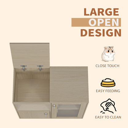 Wood 4 Tier Hamster Cage With Windows And Storage Cabinet - Teak