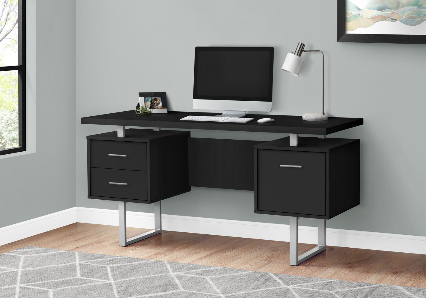 Computer Desk For Home Office, Laptop, Left Right Set - Up, Storage Drawers, Contemporary & Modern - Black