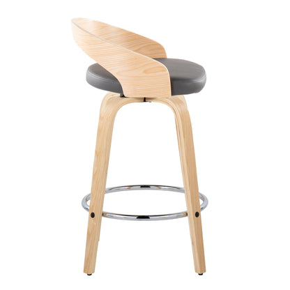 Grotto - Contemporary Fixed Height Counter Stool With Swivel With Round Footrest (Set of 2) - Natural / Gray