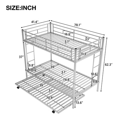 Twin Over Twin Bunk Bed With Trundle - Silver