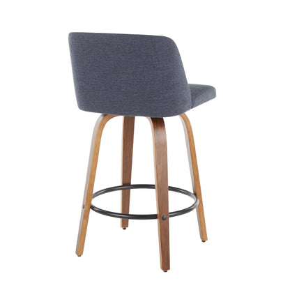 Toriano - Mid-Century Modern, Counter Stool (Set of 2) - Blue / Walnut