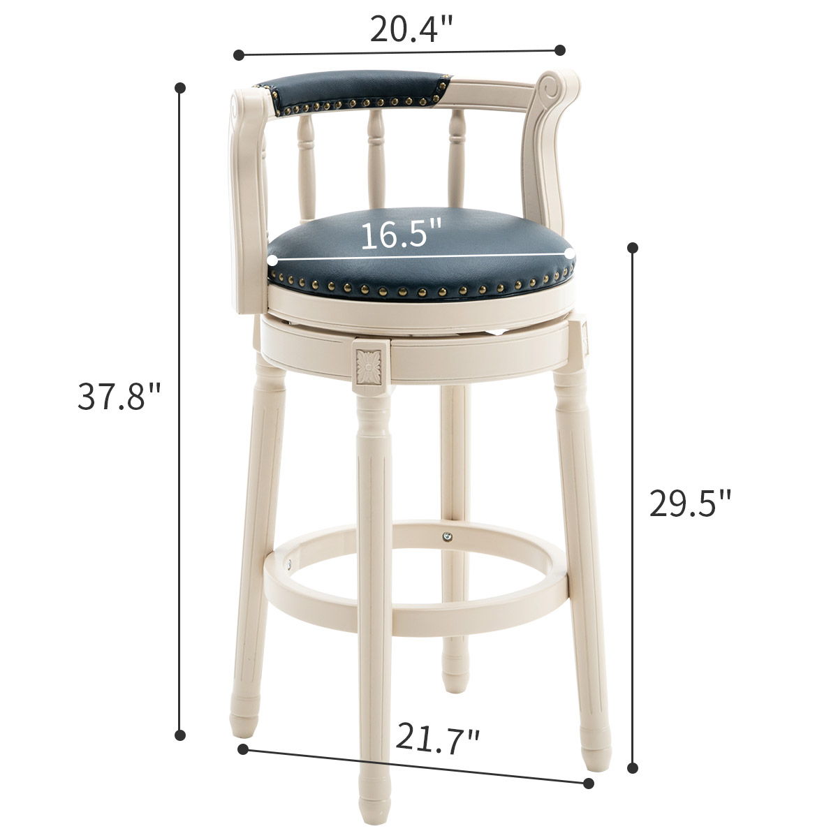 29.5'' Leather Wooden Bar Stool - Cream / Blue