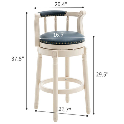 29.5'' Leather Wooden Bar Stool - Cream / Blue