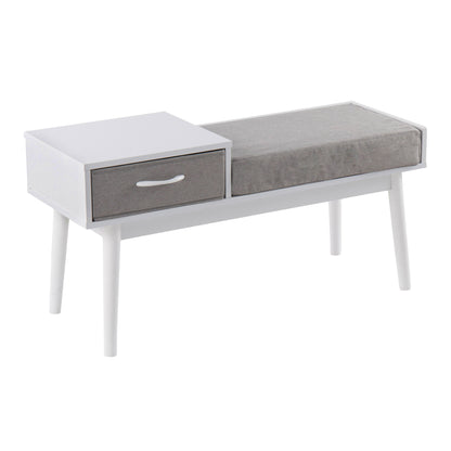 Telephone Contemporary Bench With Pull Out Drawer - White / Gray
