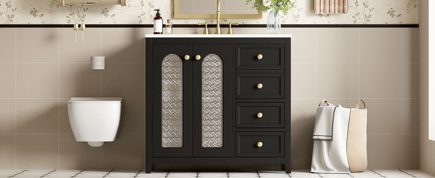 Bathroom Vanity With Two Soft Close Doors, Adjustable Shelves And Three Drawers - Black