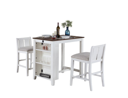 Graham - 3 Piece Small Space Counter Height Dining Table With Shelves And 2 Chairs (Set of 3) - White Finish