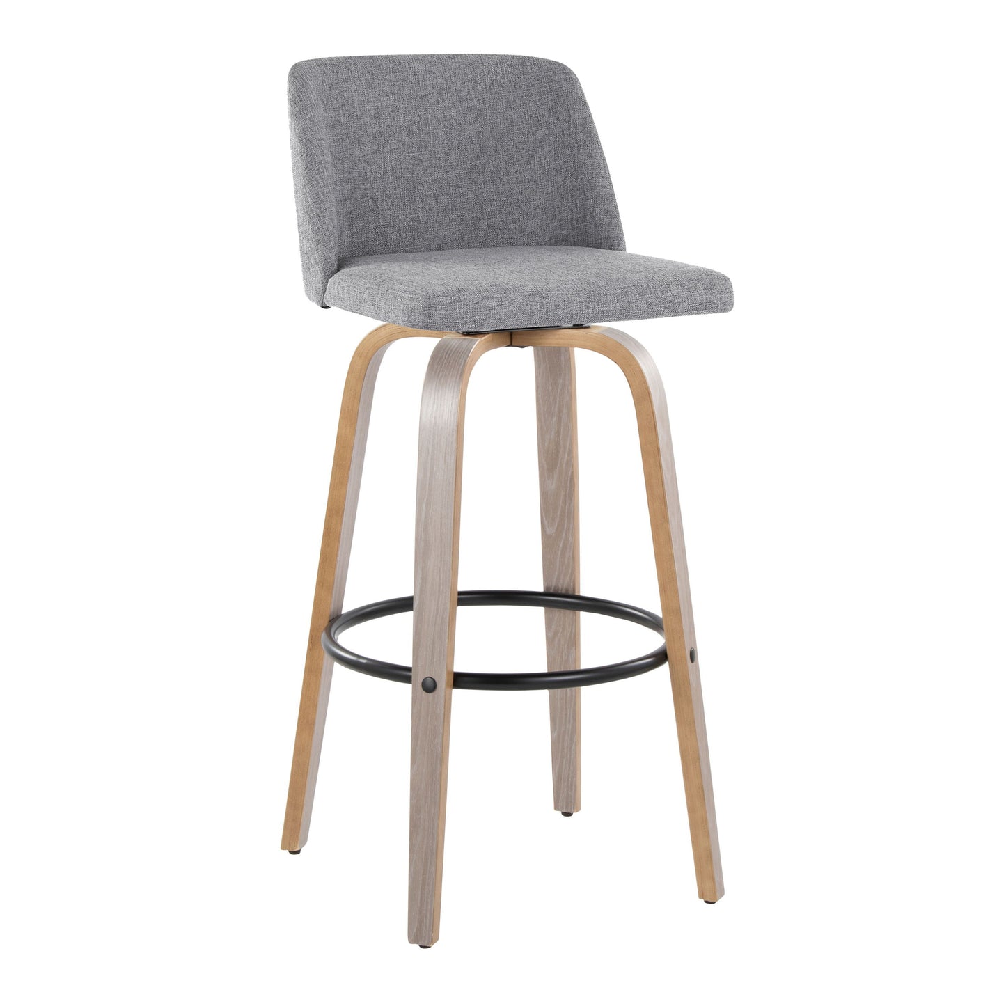 Toriano - Contemporary Fixed Height Barstool With Swivel With Round Footrest (Set of 2) - Light Gray