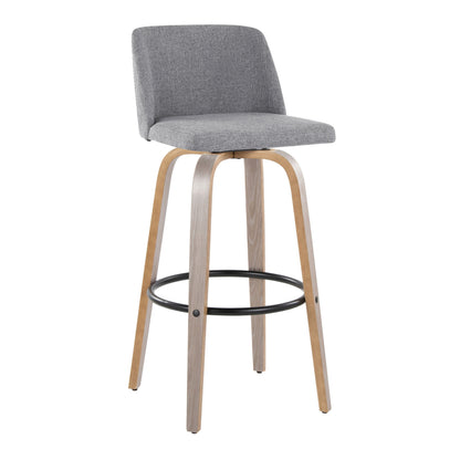 Toriano - Contemporary Fixed Height Barstool With Swivel With Round Footrest (Set of 2) - Light Gray