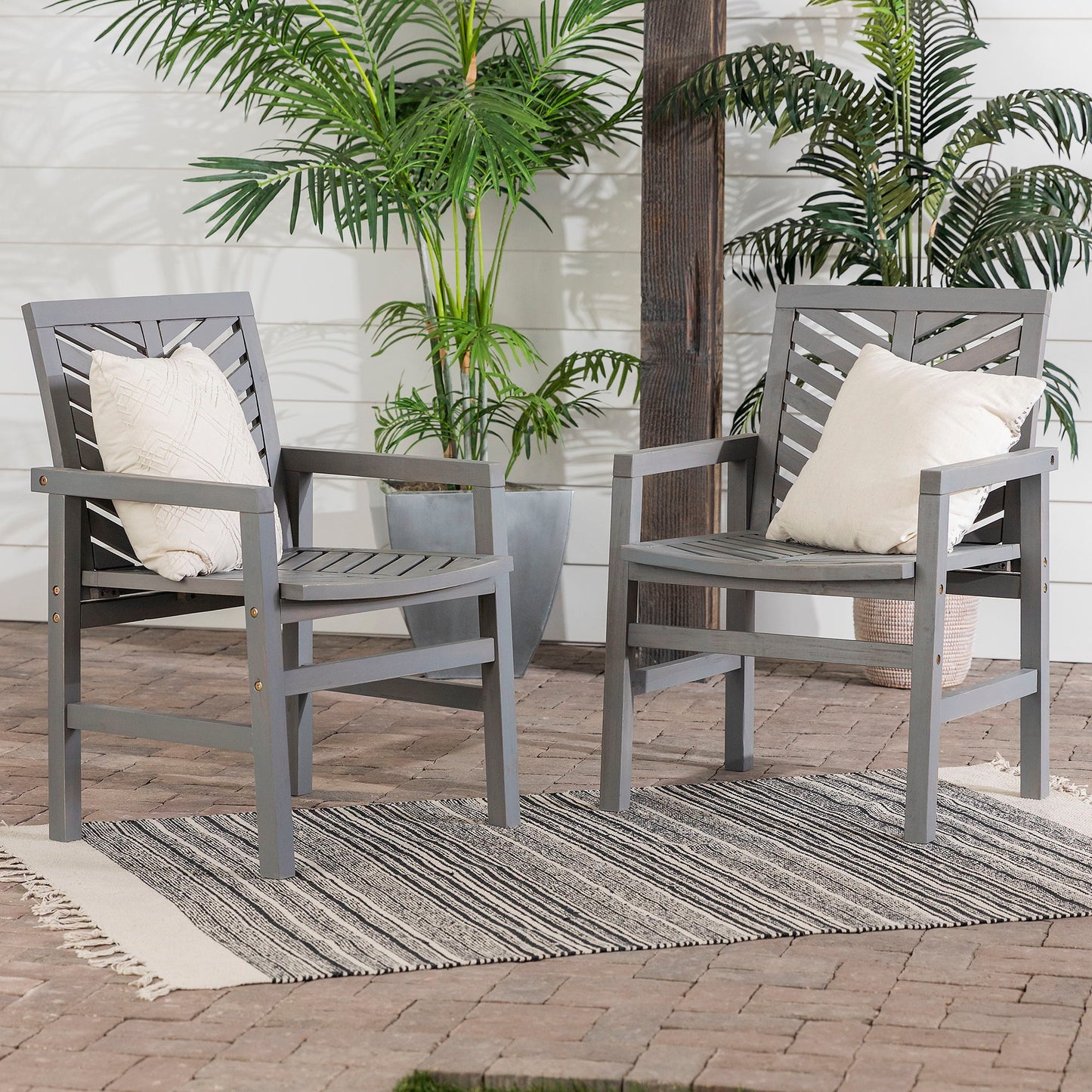 Modern 2 Piece Chevron Patio Chairs - Gray Wash