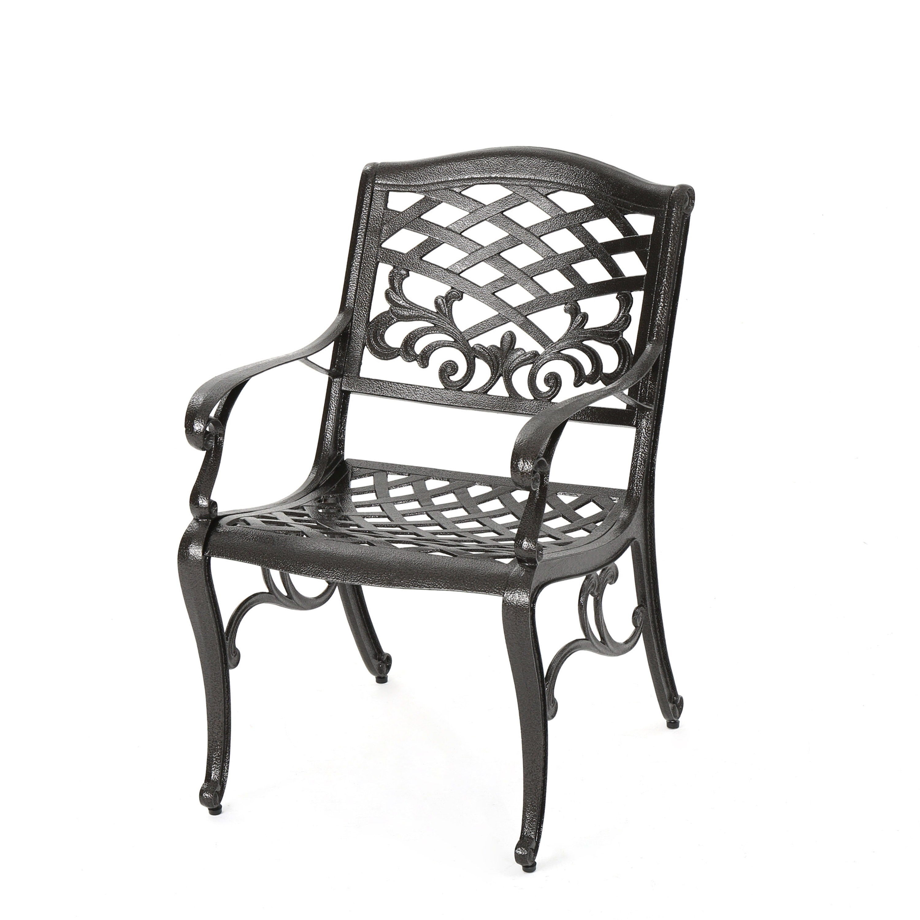 Luminea - Outdoor Aluminum Dining Chair With Scroll Design, Lattice Pattern And Cabriole Legs - Bronze