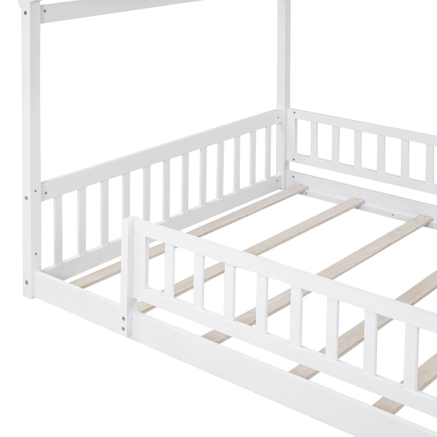 Full Size Bed House Bed Frame & Fence - White