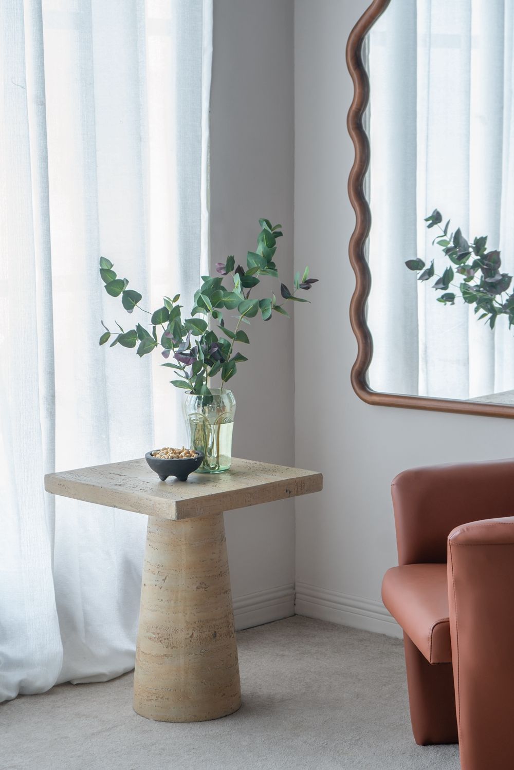 Square Side Table With Pedestal Base - Cream