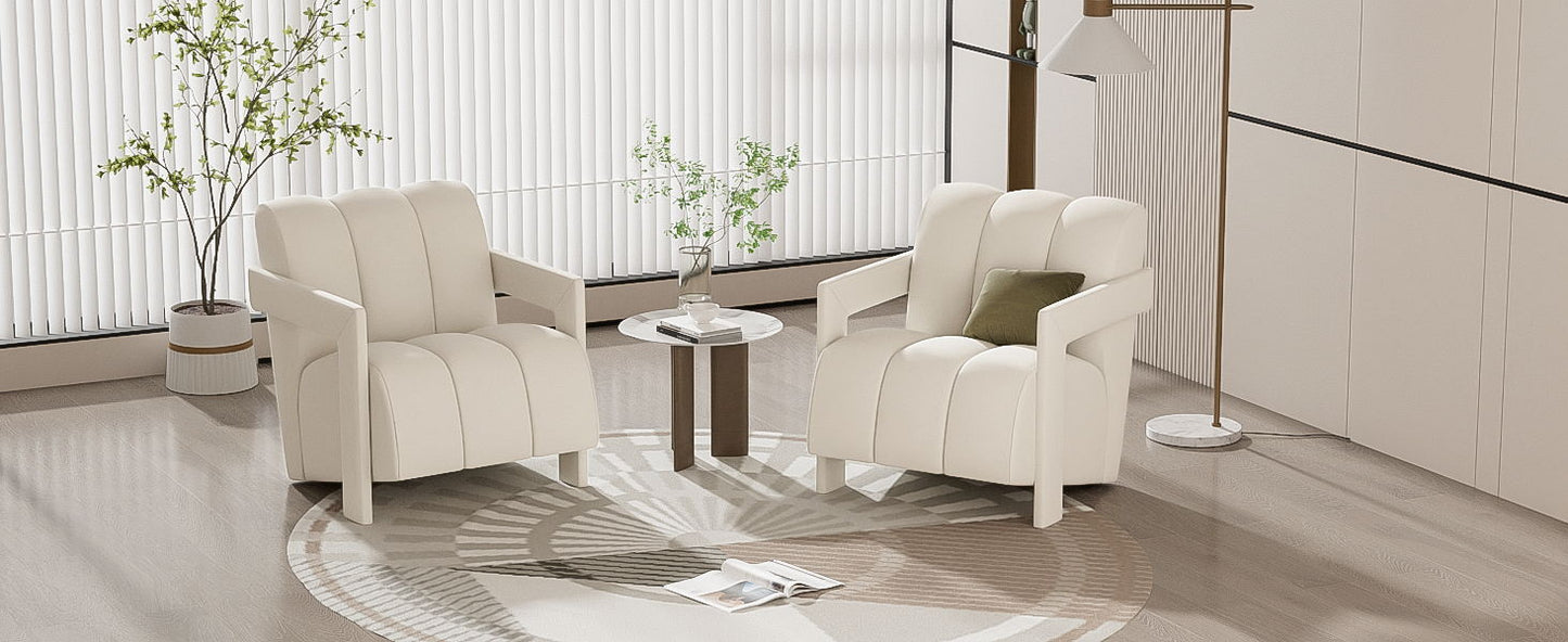 Modern Minimalist Leisure Armchair With L Shaped Armrests For Living Room - White