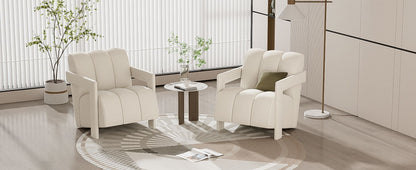 Modern Minimalist Leisure Armchair With L Shaped Armrests For Living Room - White
