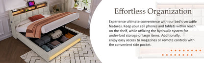 Full Size Upholstered Platform Bed With A Hydraulic Storage System, LED And USB Charging (Without Mattress) - Natural