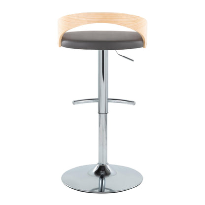 Grotto - Contemporary Adjustable Barstool With Swivel With Rounded T Footrest (Set of 2) - Chrome / Natural / Gray