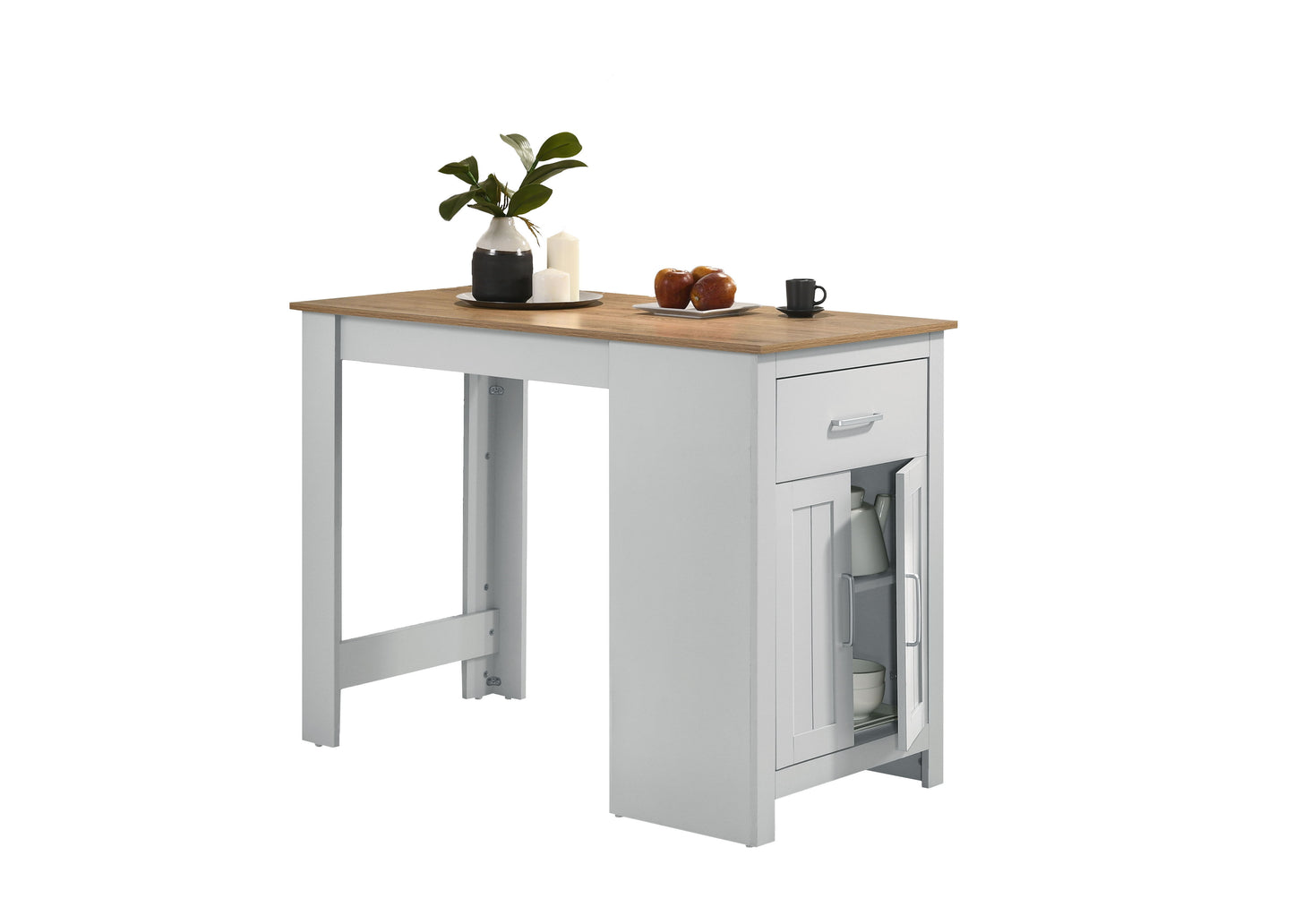 Alonzo - Small Space Counter Height Dining Table With Cabinet And Drawer Storage - Oak And White