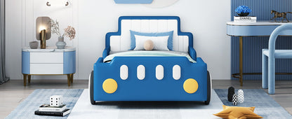 Twin Size Race Car Shaped Platform Bed & Wheels - Blue