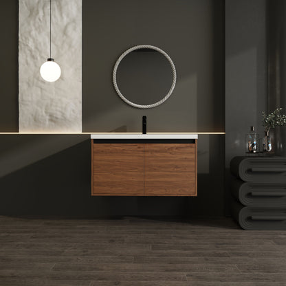 36" Bathroom Vanity Set With Resin Countertop Sink And 2 Doors - Brown