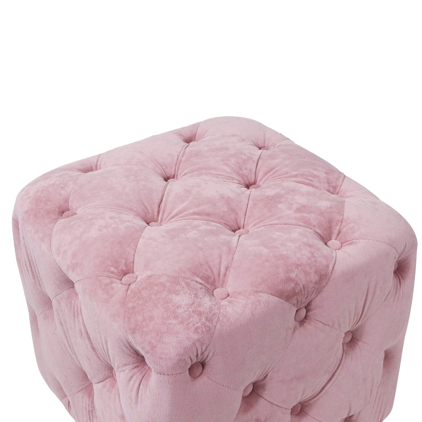 Modern Velvet Upholstered Ottoman, Exquisite Small End Table, Soft Foot Stool, Dressing Makeup Chair, Comfortable Seat For Living Room, Bedroom, Entrance - Pink