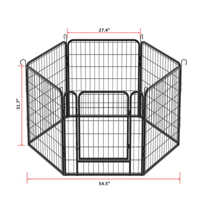 53.94" 6 Panels Heavy Duty Metal Playpen With Door, Dog Fence Pet Exercise Pen For Outdoor, Indoor - Black